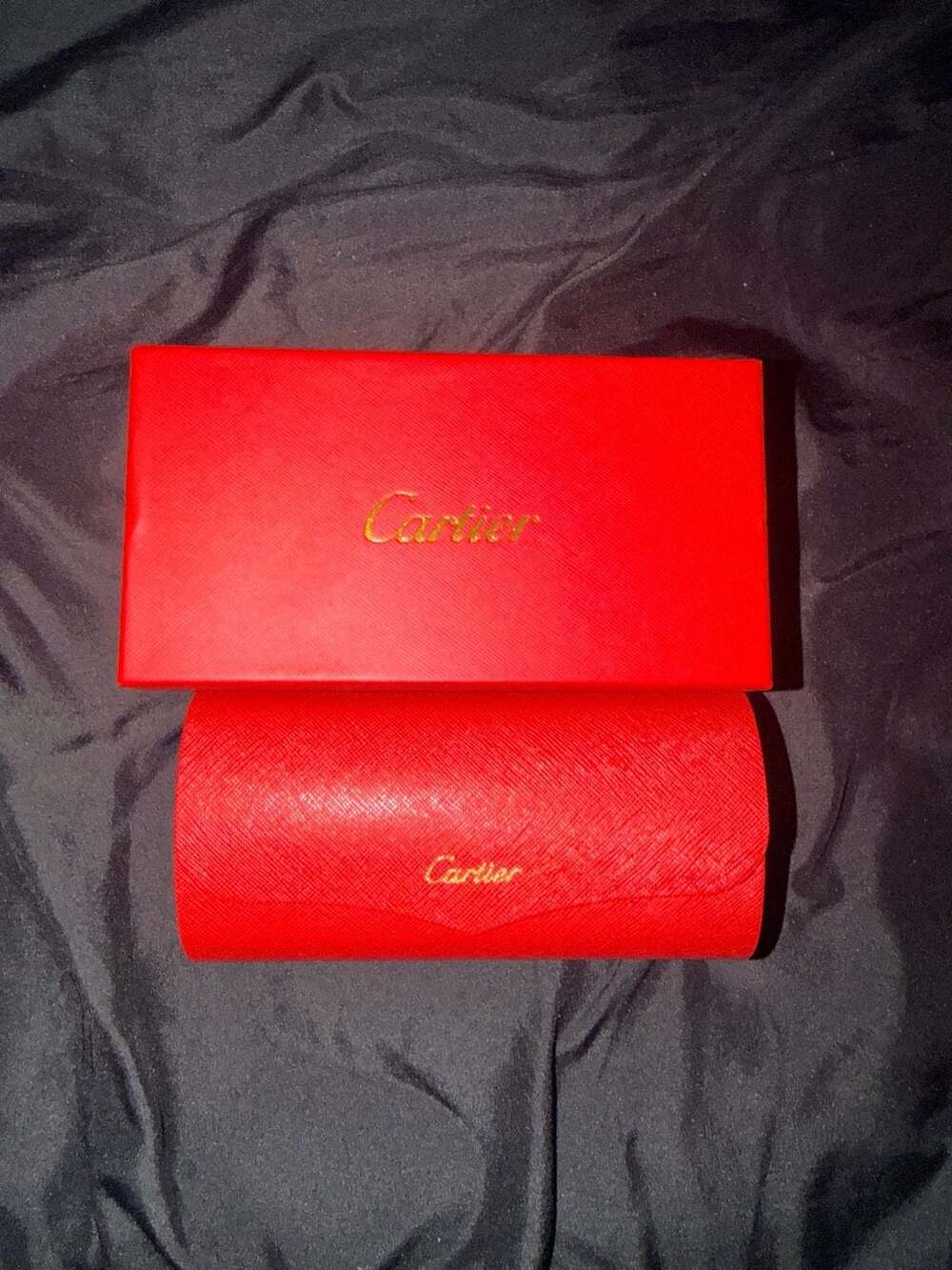 Cartier Rimless Gold-Framed Sunglasses with Pink Lenses and Red Presentation Cas
